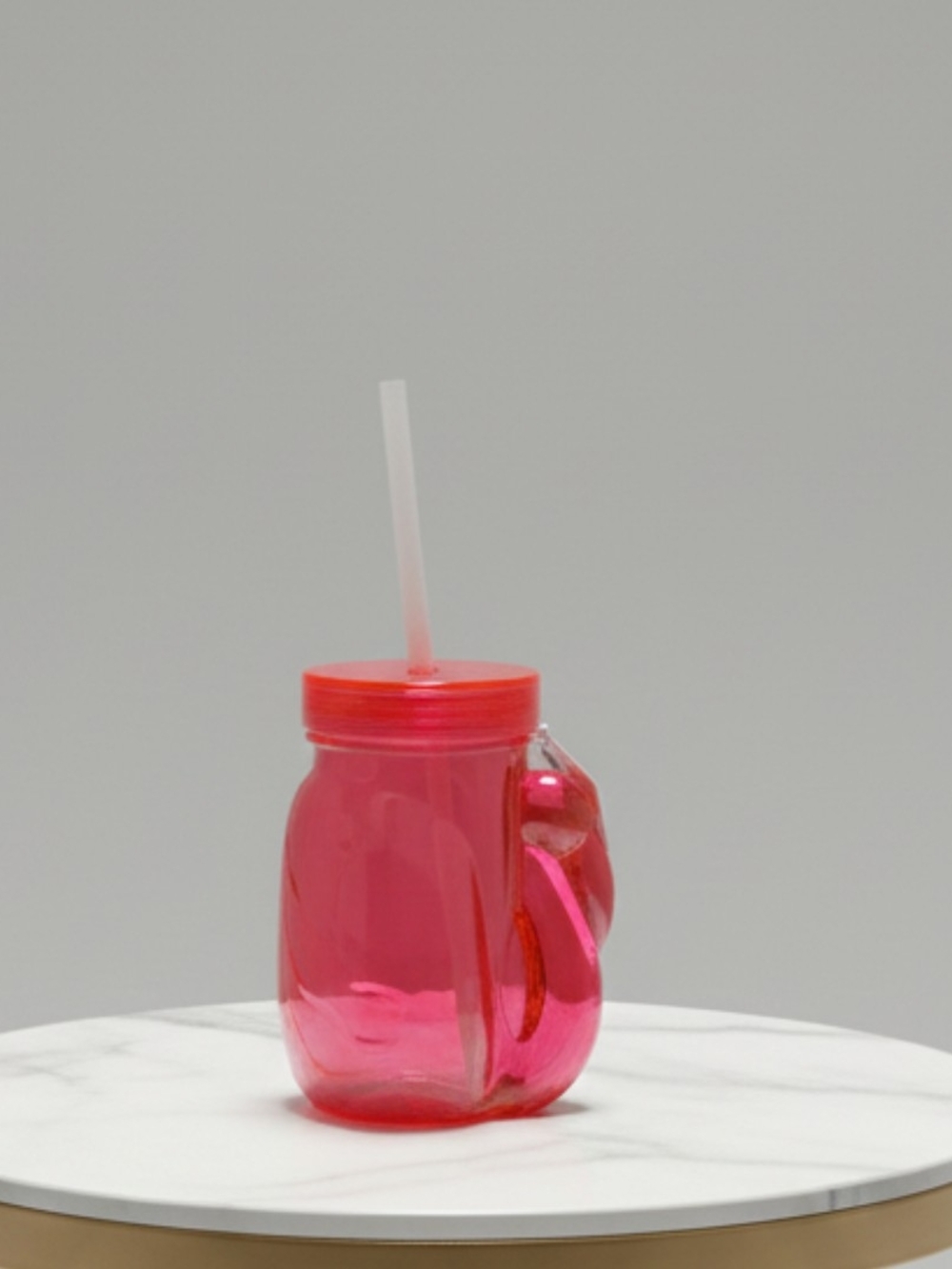 Pink Mason-Style Flamingo Drinking Jar with Straw - Handle Lid